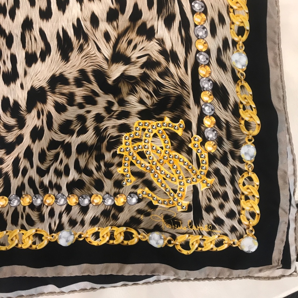 Roberto Cavalli leopard silk print scarf